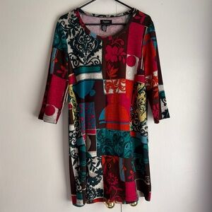 Papillon Paisley Abstract Artsy Tunic Dress Y2K Colors Women’s Size Large